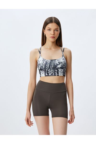 Koton Abstract Pattern Covered Slim Fit Sports Bra - Cross Back Strap, Interlock