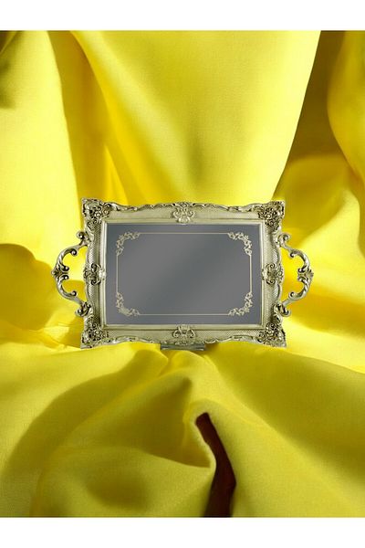 GİTTİGİTTİ Silver Polyester Rectangular Epoxy Glass Tray
