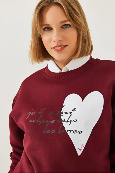 Bianco Lucci Kadın Kalp ve Yazı Baskılı Sweatshirt MBHS023 60601023
