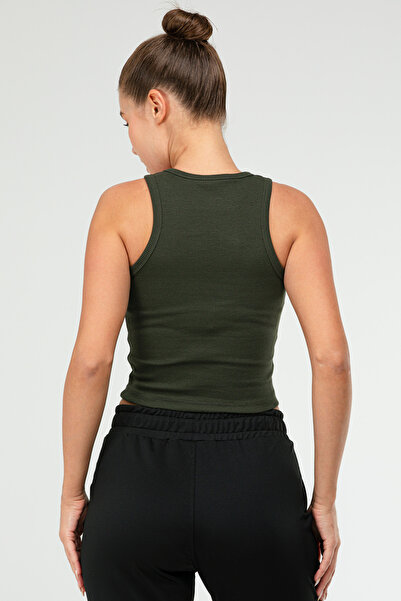 speedlife Khaki Slim Fit Cotton Open Collar Crop Top Camisole Women's T-Shirt Sf0751