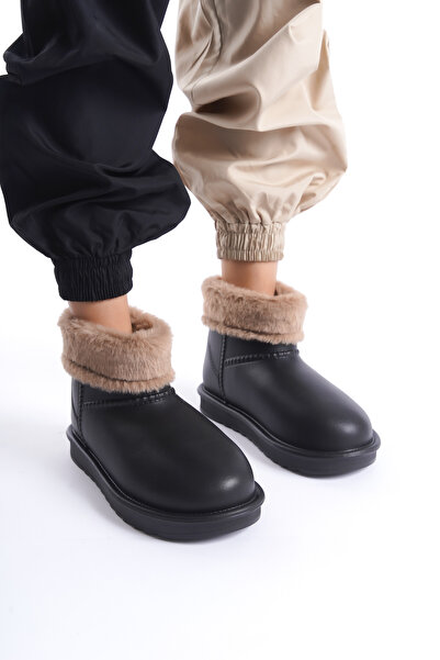 Moda Değirmeni Nepromokavé černé dámské pohodlné boty do deště s kožešinou uvnitř Bg1200-116-0001