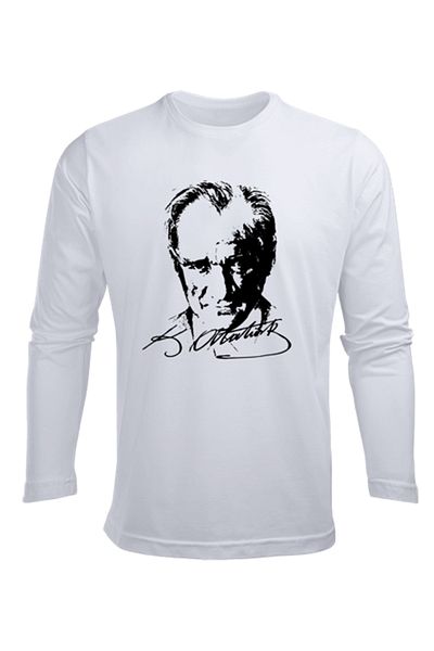 Efendioğlu Design TRIOC COPII BUMBAC IMPRIMAT SILUETA ATATURK SI SEMNATURA CU MANECĂ LUNGĂ