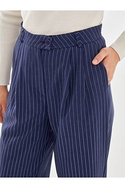 LC Waikiki Navy Blue Loose Fit Striped Women's Trousers