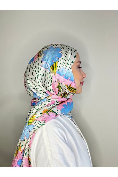 Modakaşmir Şal din bambus strălucitor cu model de frunze tropicale
