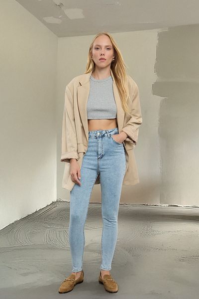 Trendyol Collection Blugi skinny albaștri cu talie înaltă TWOAW25JE00129