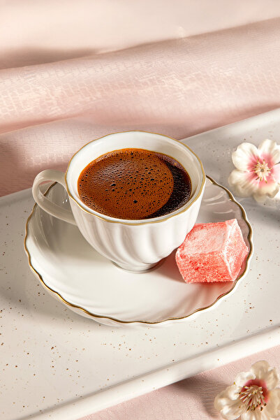 Nehir Yasemin Beyaz 12 Parça Porselen Kahve Fincan Takımı