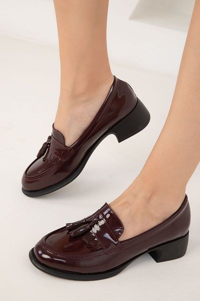 SOHO Claret Red Patent Leather 19637 Model Classic Women's Heeled Shoes