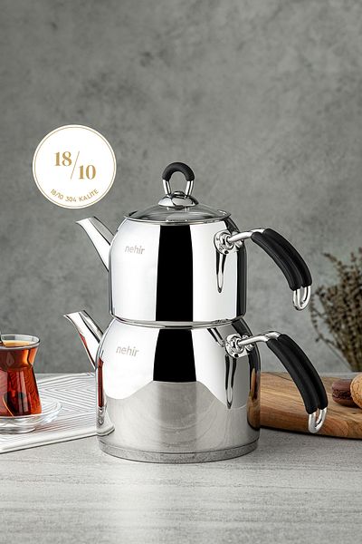 Nehir Modern Mini Small Size 0.8-1.6 Lt. Stainless Steel Teapot Set