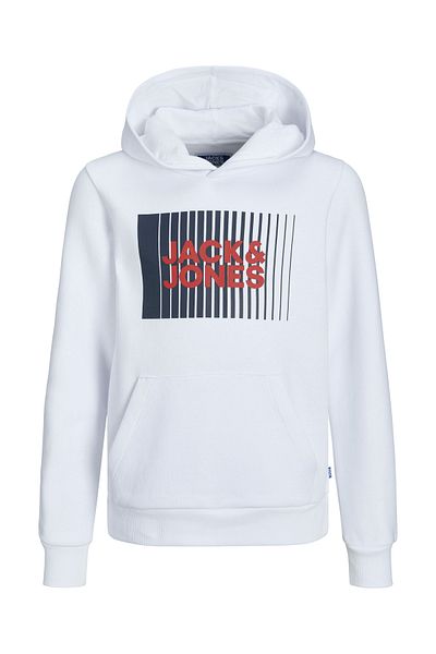 Jack & Jones Men's White Sweatshirt - Jjecorp Logo, Sweat Hood, Play Noos J Printed