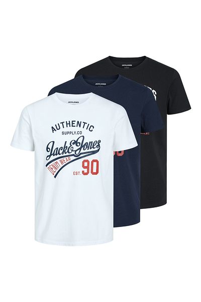 Jack & Jones JACK&JONES Herren T-Shirt, 3er Pack - JJETHAN TEE CREW NECK, Vintage Logo, Baumwolle