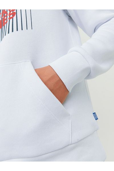 Jack & Jones Men's White Sweatshirt - Jjecorp Logo, Sweat Hood, Play Noos J Printed