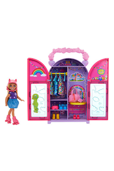 Barbie Chelsea bebek ve oyuncak giysi dolabı; giysiler ve aksesuarlar içeren oyun seti HXN03