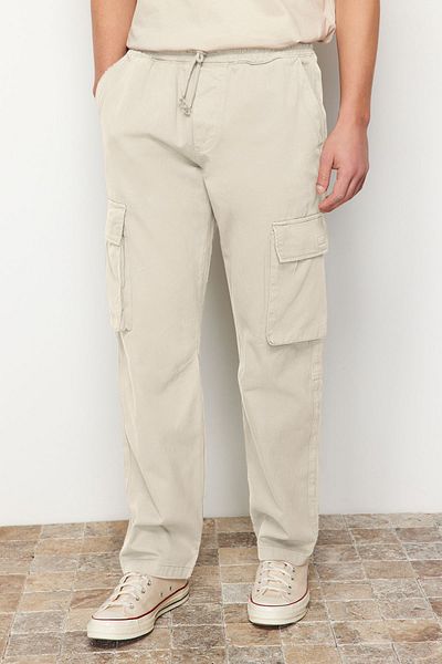 Trendyol Collection Παντελόνι Cargo με κανονική εφαρμογή σε χρώμα πέτρας Unisex - Ελαστική μέση, γραβάτα κοπής TMNSS24PL00003