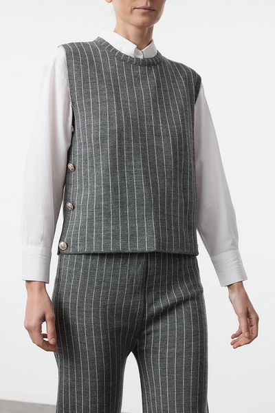 Edit by Trendyol Anthracite Striped Sweater and Trousers Set - Knitwear Tedaw25Us00032