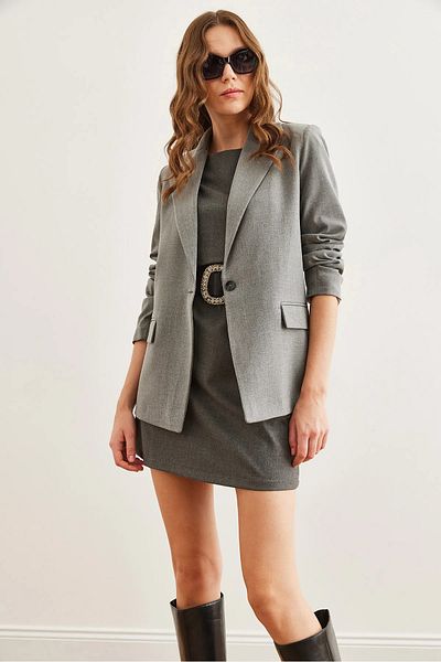 Olalook Zakouřená dámská bunda Blazer – prémiový model s jedním knoflíkem, podšívkou a krytem kapsy Ckt- 19000395