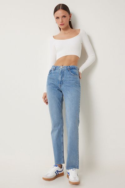 Happiness İstanbul Women's Light Blue Mid Waist Straight Jeans Ut00025