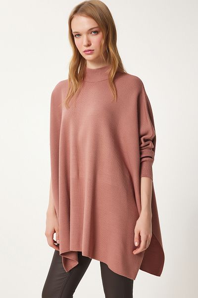 Happiness İstanbul Dámská mikina Dusty Rose Side Side Oversize pončo YY00005