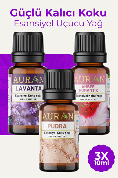 AURAN Pudra, Lavanta, Amber Saf Esansiyel Uçucu Yağ Buhurdanlık Yağ Difüzör Esans Aromaterapi Orta3x 10ml