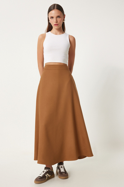 Happiness İstanbul Dámská velbloudí kapsová žakárová semišová sukně Rg00045