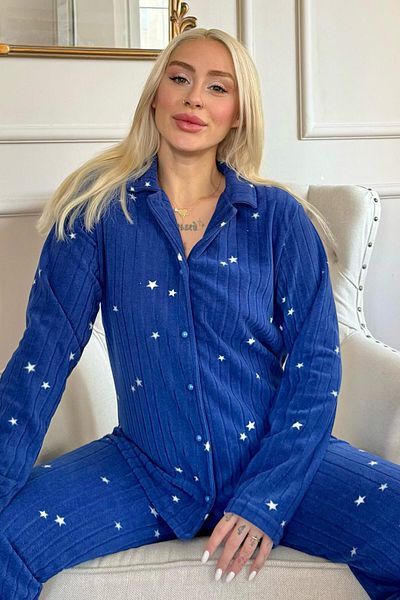 Pijamaevi Sada plyšového polárního pyžama se vzorem námořnické modré Lune vpředu