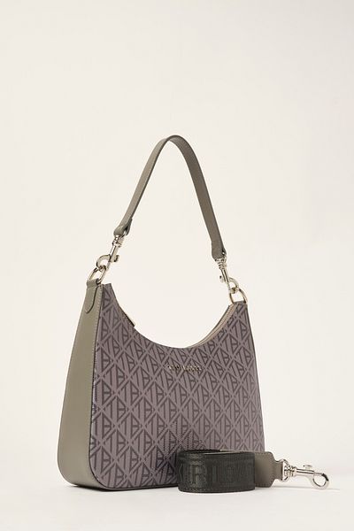 Ted Baker Anthracite Oblique Monogram Moon Cut Zippered Shoulder Bag 240416