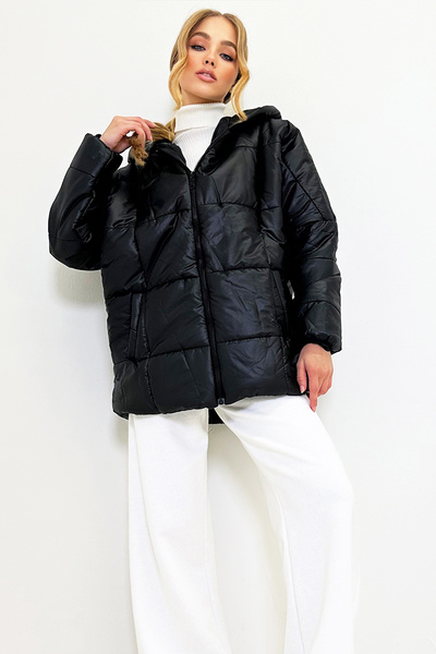 Trend Alaçatı Stili Damen Glänzend Schwarz Fleto Pocket Puffer Fashion Oversize Aufblasbarer Mantel ALC-X7365