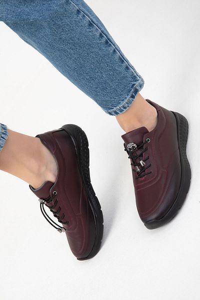 SOHO Damen-Sneaker aus echtem Leder in Burgunderrot-Schwarz – 19922