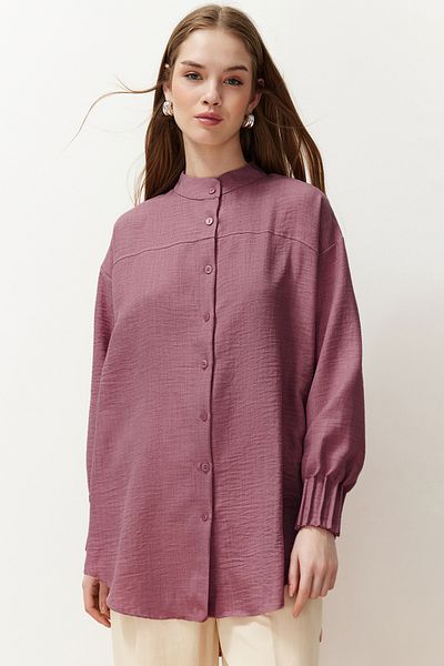 Trendyol Modest Dark Pink Linen Aerobin Oversize Woven Shirt Tctss24Tg00065