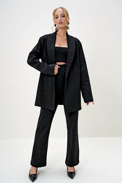 Trend Alaçatı Stili Women's Black Shawl Collar Blazer Knitted Jacket and Pants Set Alc-X13125