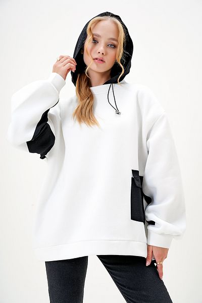 Trend Alaçatı Stili Weißes Oversize-Sweatshirt mit Kapuze für Damen - ALC-X12968