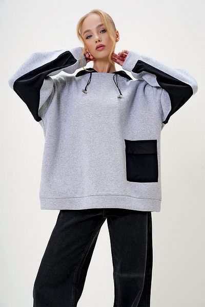 Trend Alaçatı Stili Γκρι Oversize γυναικείο φούτερ με κουκούλα - ALC-X12968