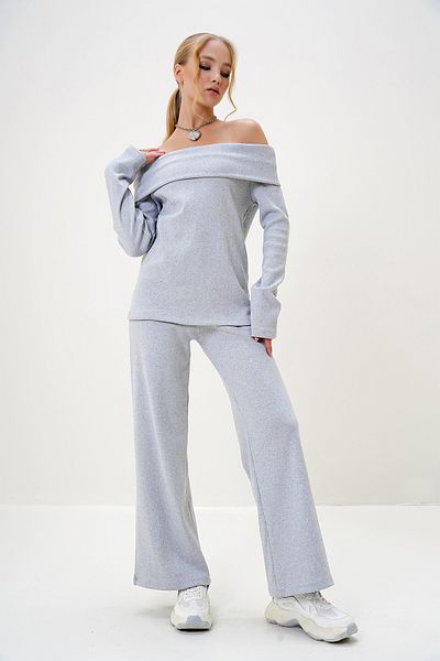 Trend Alaçatı Stili Grimelange Madonna Collar Women's Blouse and Trousers Set - Alc-X13060