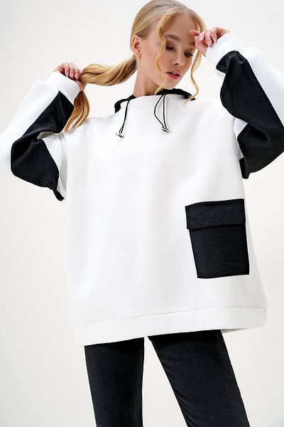 Trend Alaçatı Stili Weißes Oversize-Sweatshirt mit Kapuze für Damen - ALC-X12968