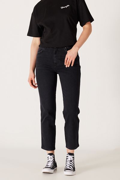 WRANGLER Wild West Regular Fit Damen-Jeans mit hoher Taille, geradem Bein, schwarzer Baumwolle, dehnbarer Jeans-Denim