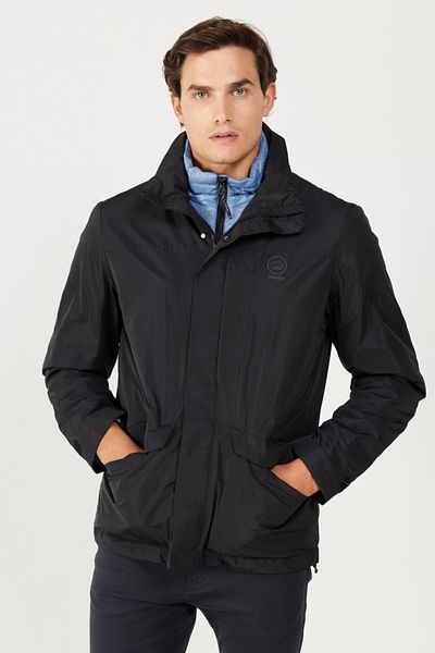 WRANGLER All Terrain Gear Relaxed Fit Wide Cut Stand Collar 3in1 Men's Black Blue Parka