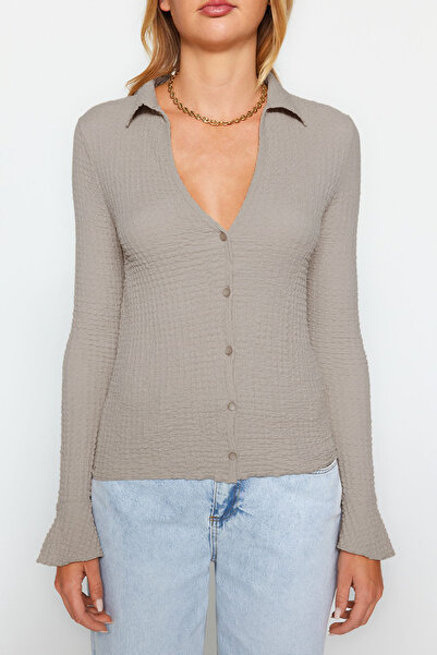 Trendyol Collection Stone Texture Spanish Sleeve Stretch Knitted Shirt TWOAW24GO00004