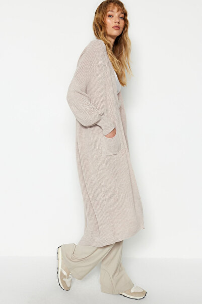 Trendyol Collection Pletený kardigan Stone Maxi Basic širokého střihu TWOAW24HI00096