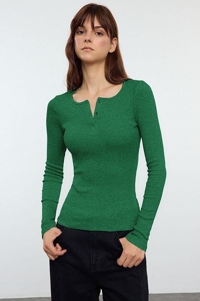 Trendyol Collection Σμαραγδένια πράσινη ελαστική πλεκτή μπλούζα TWOAW25BZ00080