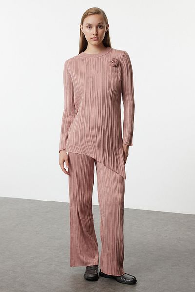 Trendyol Modest Knitwear Dried Rose Bottom-Top Set - Rose Detailed TCTAW25US00074
