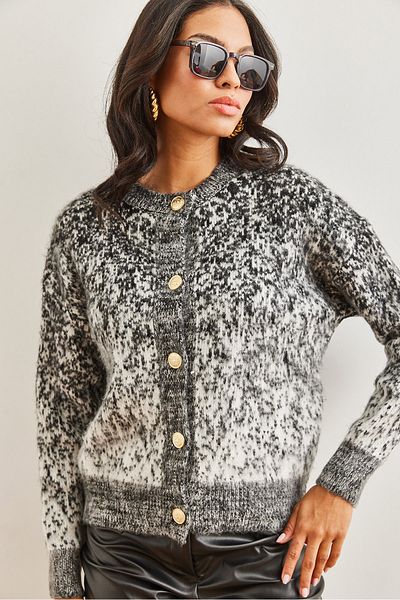 Olalook Women's Black Soft Textured Thick Cardigan in Gradient Hrk- 19000274