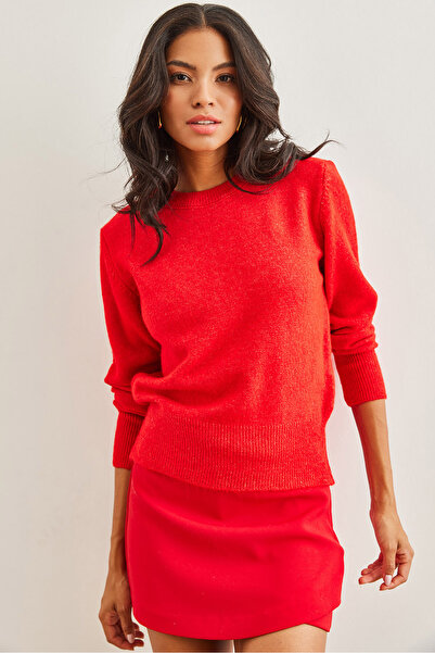 Olalook Pulover de bază tricotat cu textura moale, roșu, pentru femei, KZK- 19000845