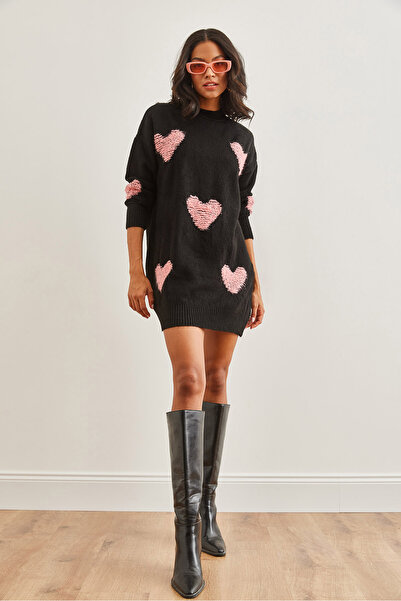 Olalook Dámske tunikové šaty s čiernym srdcom s jemnými textúrami – 19002284