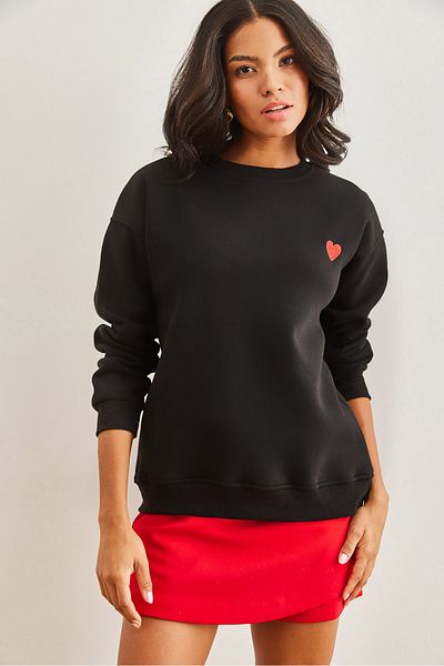 Olalook Vyšívaná dámská mikina Black Heart - Swt- 19000685