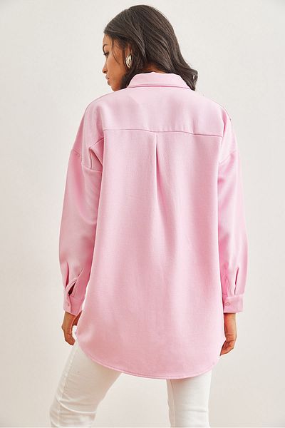 Olalook Candy Pink hímzett túlméretes téli ing - gyapjú hatású GML- 19001159