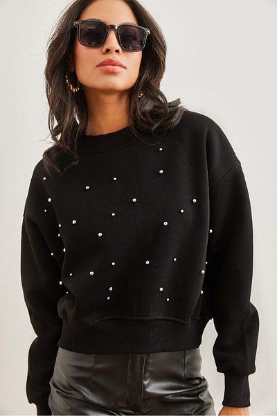 Olalook Mikina Black Pearl Detailed Crop - Thick Swt- 19000663