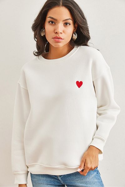 Olalook Γυναικείο φούτερ με κέντημα White Heart - SWT- 19000685