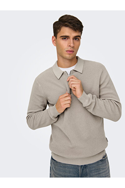 Only & Sons Onsmatteo Ls Zip Polo Noos 22032257 Silver Lining