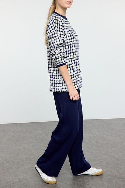 Edit by Trendyol Sötétkék kötöttáru pulóver és nadrág szett - Houndstooth mintás TEDAW25US00029