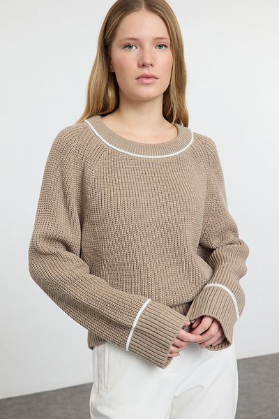 Trendyol Collection Mink Wide Fit Piping Detaliat Tricoturi Pulover TWOAW25KZ00001