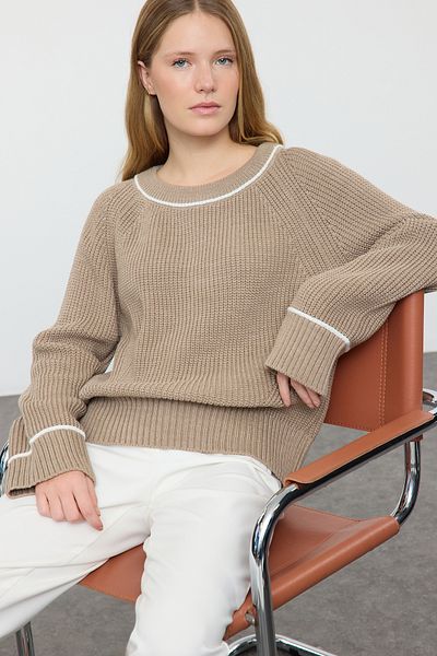Trendyol Collection Mink Wide Fit Piping Detaliat Tricoturi Pulover TWOAW25KZ00001